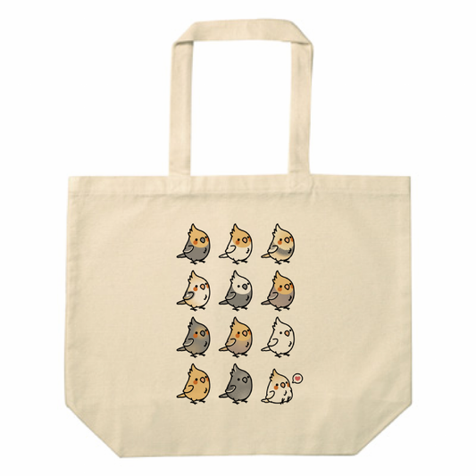 Chubby Bird オカメインコ大集合 スタンダードキャンバストートバッグ Lサイズ ナチュラル 12oz 受注製作 メーカー直送 クーポン利用不可