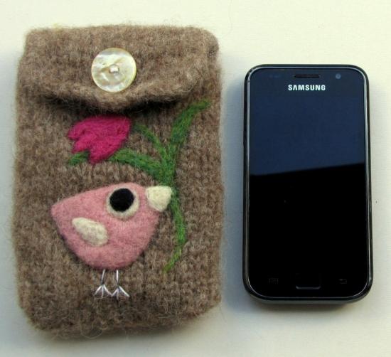 30% OFF 羊毛フェルトポーチ 小鳥とチューリップ ライトブラウン - 小鳥雑貨専門のお店 スウィート・バーディー・ブティック