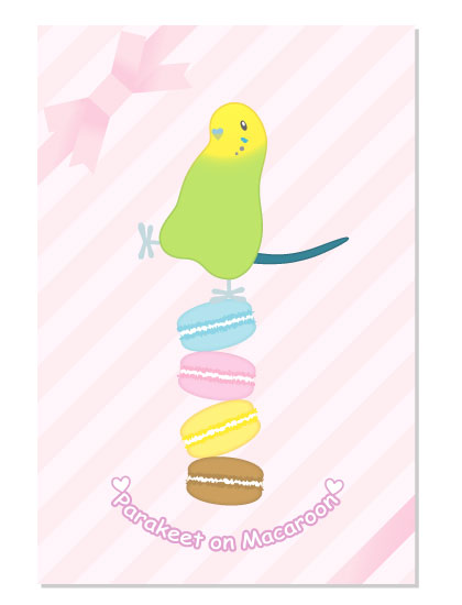 ポストカード ポッピンマカロン☆ セキセイインコ・グリーン - 小鳥雑貨専門のお店 スウィート・バーディー・ブティック