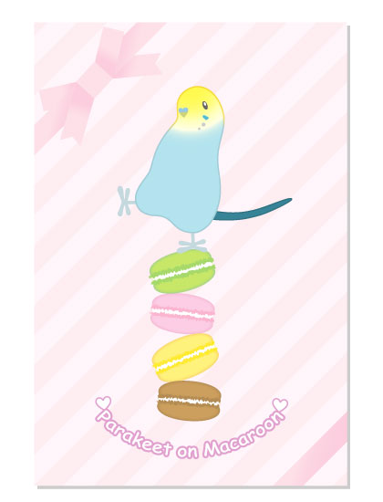 ポストカード ポッピンマカロン☆ セキセイインコ レインボー - 小鳥雑貨専門のお店 スウィート・バーディー・ブティック