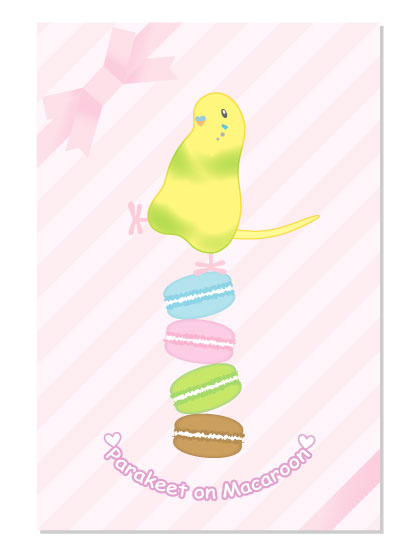 ポストカード ポッピンマカロン☆ セキセイインコ パイドグリーン - 小鳥雑貨専門のお店 スウィート・バーディー・ブティック