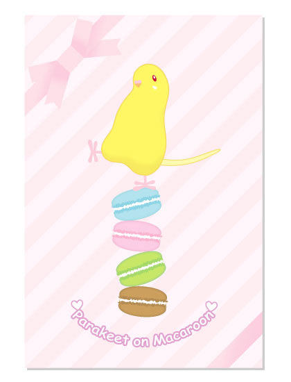 ポストカード ポッピンマカロン☆ セキセイインコ ルチノー - 小鳥雑貨専門のお店 スウィート・バーディー・ブティック