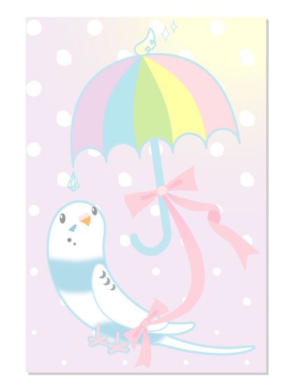 ポストカード 虹色アンブレラ セキセイインコ パイドブルー - 小鳥雑貨専門のお店 スウィート・バーディー・ブティック
