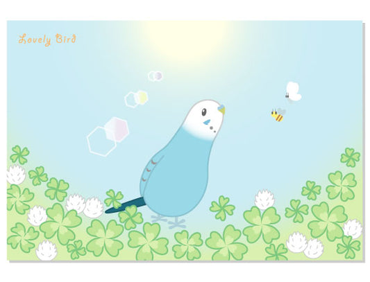ポストカード クローバーフィールド セキセイインコ・ブルー - 小鳥雑貨専門のお店 スウィート・バーディー・ブティック
