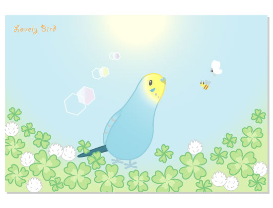 ポストカード クローバーフィールド セキセイインコ・レインボー - 小鳥雑貨専門のお店 スウィート・バーディー・ブティック