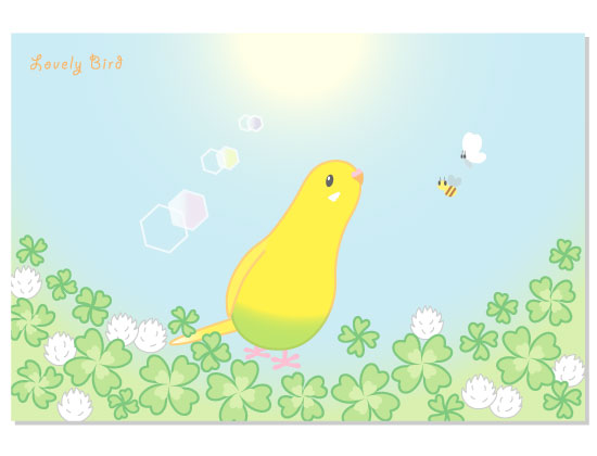 ポストカード クローバーフィールド セキセイインコ・黄ハルクイン - 小鳥雑貨専門のお店 スウィート・バーディー・ブティック