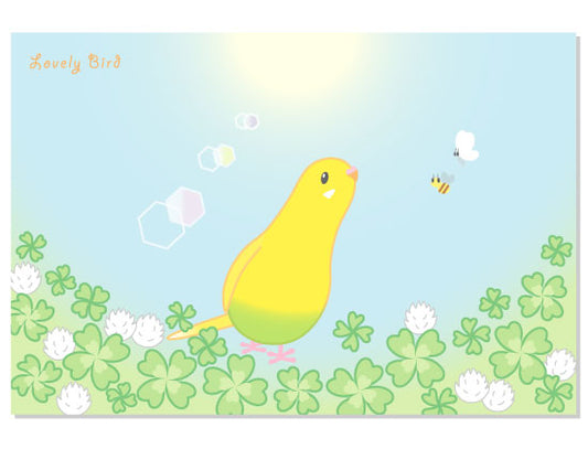 ポストカード クローバーフィールド セキセイインコ・黄ハルクイン - 小鳥雑貨専門のお店 スウィート・バーディー・ブティック