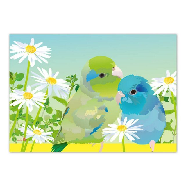 メモ帳 とりアート 花とまめ マメルリハ