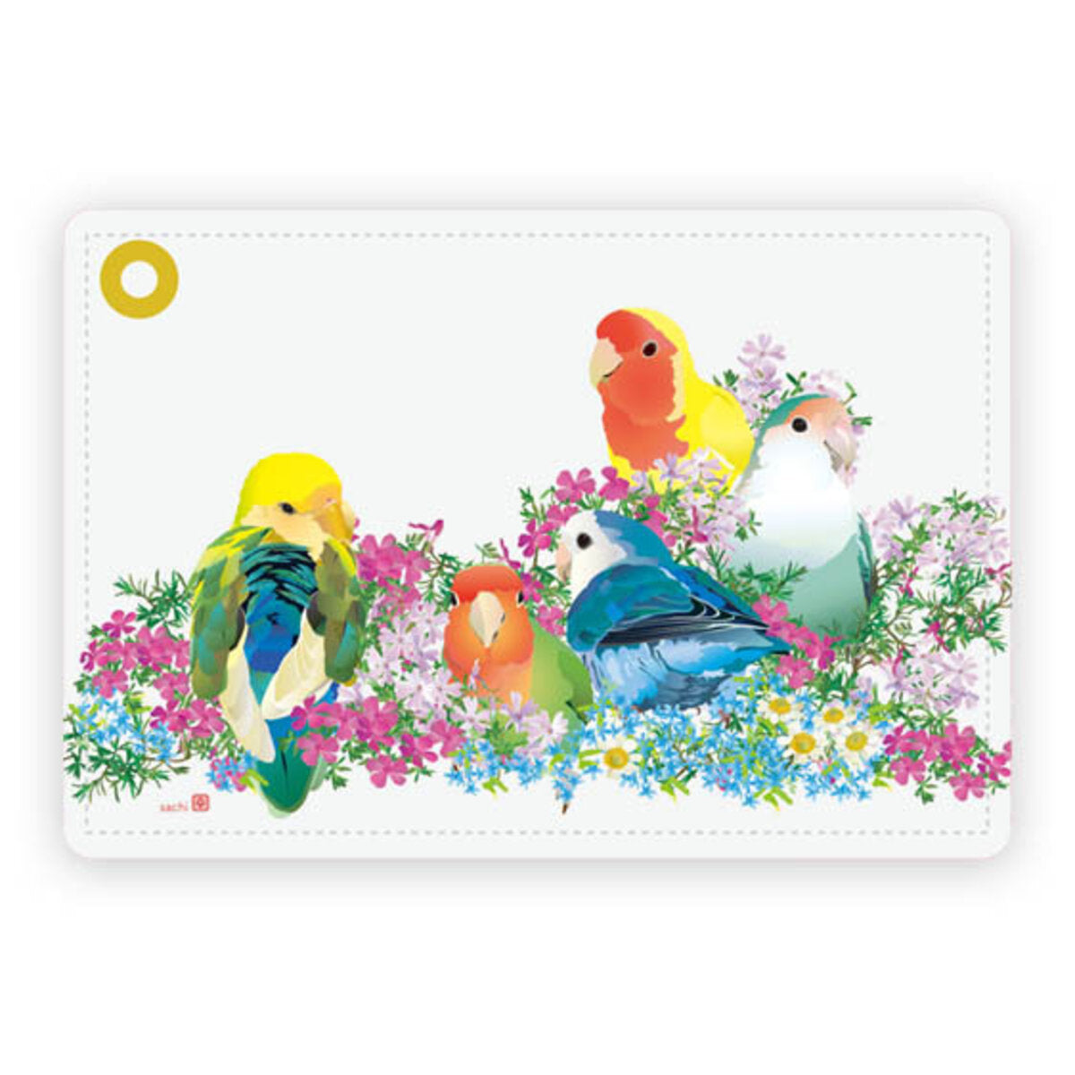 パスケース とりアート 春小桜 コザクラインコ
