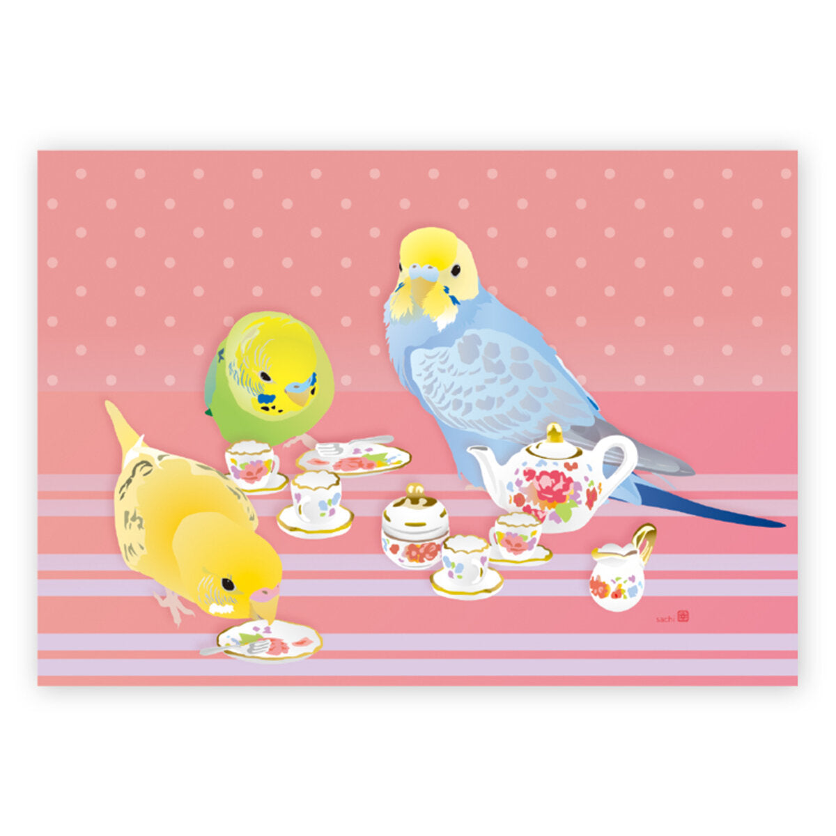 メモ帳　とりアート　お茶会いんこ　セキセイインコ