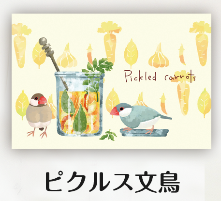 ポストカード ピクルス文鳥 - 小鳥雑貨専門のお店 スウィート・バーディー・ブティック