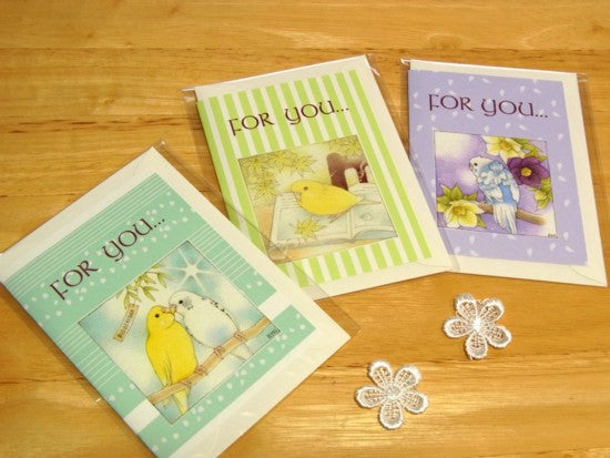 メッセージカード セキセイインコ 葉っぱのしおり - 小鳥雑貨専門のお店 スウィート・バーディー・ブティック