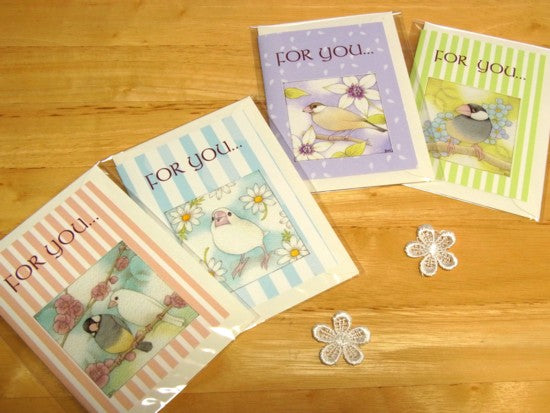 メッセージカード 文鳥 ペア 梅 - 小鳥雑貨専門のお店 スウィート・バーディー・ブティック