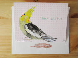 グリーティングカード (ライトピンク) オカメインコ 封筒付 - 小鳥雑貨専門のお店 スウィート・バーディー・ブティック