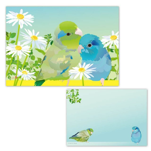 メモ帳 とりアート 花とまめ マメルリハ