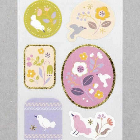小鳥とお花のシール 金箔押し加工 - 小鳥雑貨専門のお店 スウィート・バーディー・ブティック