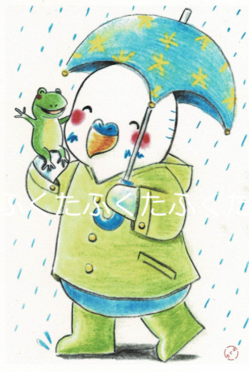 ポストカード 雨の日の小さな友達 セキセイインコ