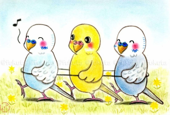 ポストカード セキセイインコ しゅっしゅっぽっぽー - 小鳥雑貨専門のお店 スウィート・バーディー・ブティック