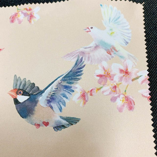 メガネ拭き 文鳥と桜　ラージサイズ