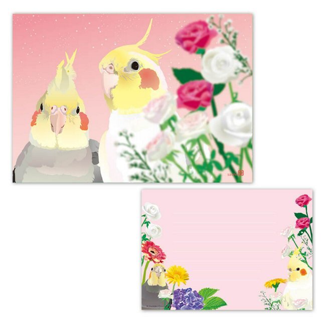 メモ帳 とりアート ローズ&オカメ オカメインコ