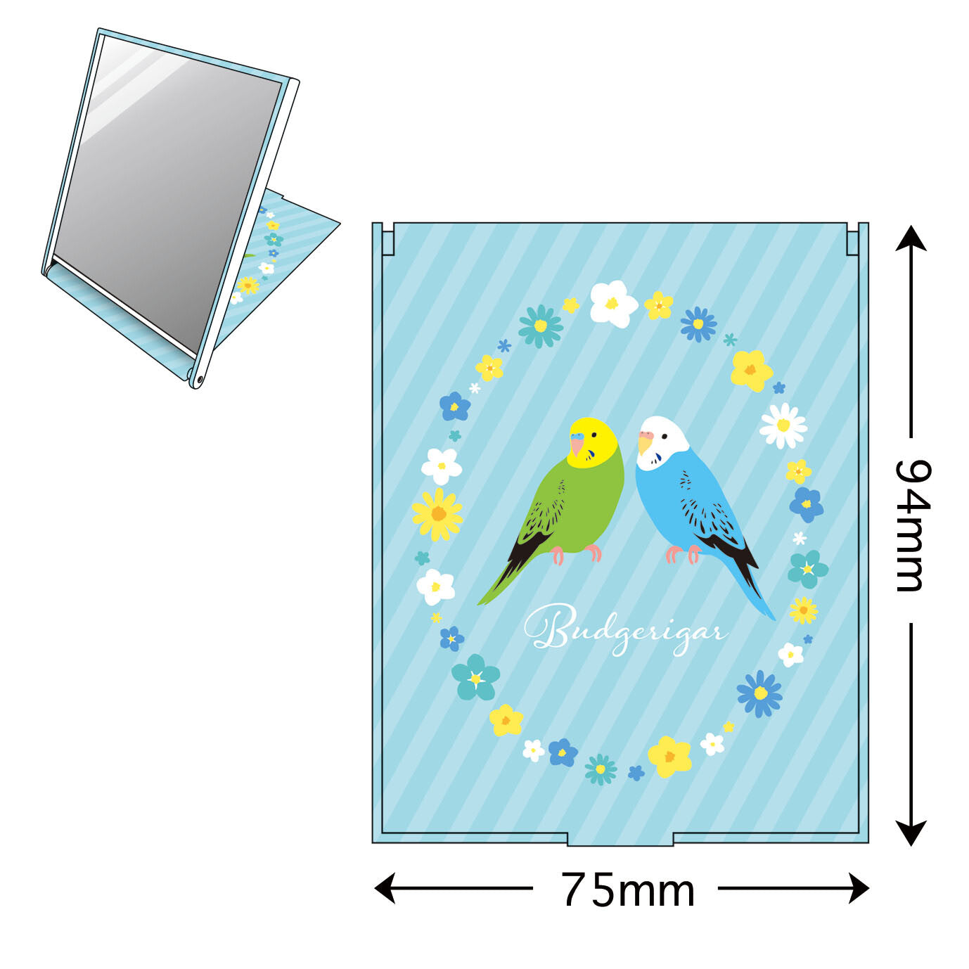 折りたたみミラー　セキセイインコ - 小鳥雑貨専門のお店　スウィート・バーディー・ブティック