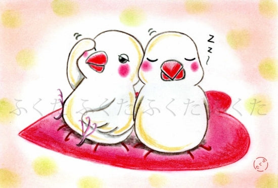 ポストカード ねむくなってきちゃった 文鳥 - 小鳥雑貨専門のお店 スウィート・バーディー・ブティック
