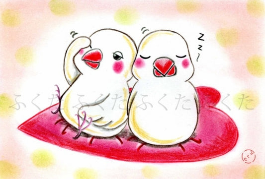 ポストカード ねむくなってきちゃった 文鳥 - 小鳥雑貨専門のお店 スウィート・バーディー・ブティック