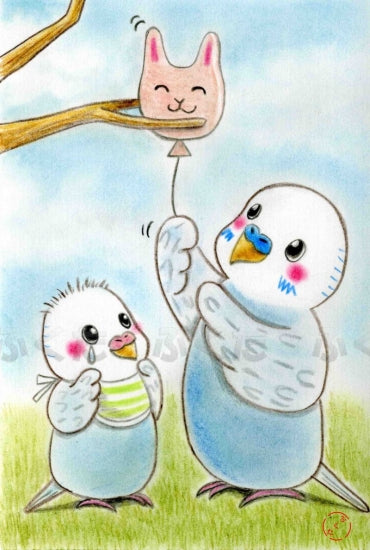 ポストカード セキセイインコ ちょっと待ってね。 - 小鳥雑貨専門のお店 スウィート・バーディー・ブティック