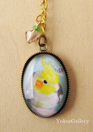 YokosGallery オカメインコ フライングバードチャームL ブルーグリーン - 小鳥雑貨専門のお店 スウィート・バーディー・ブティック