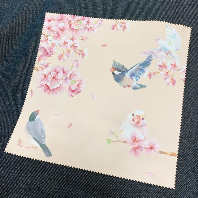 メガネ拭き 文鳥と桜　ラージサイズ