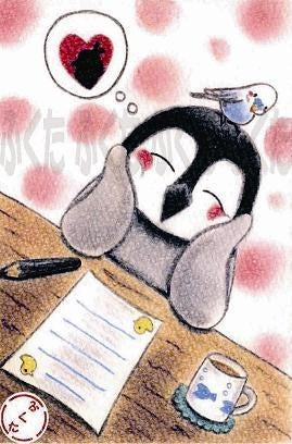 ポストカード ペンギン セキセイインコ あの子 今何してるかな? - 小鳥雑貨専門のお店 スウィート・バーディー・ブティック