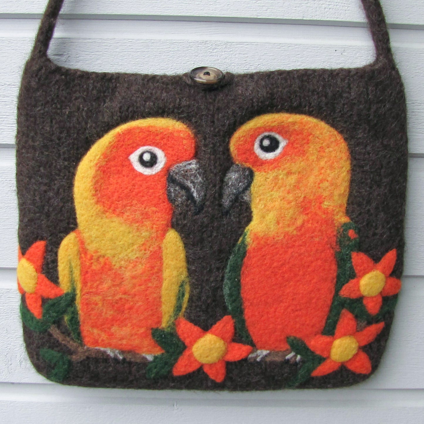 愛鳥コレクション 羊毛フェルトバッグ コガネメキシコインコ & ナナイロメキシコインコ ラージサイズ - 小鳥雑貨専門のお店 スウィート・バーディー・ブティック
