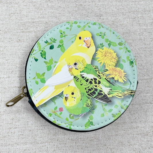 コインケース とりアート セキセイインコとひよこ草
