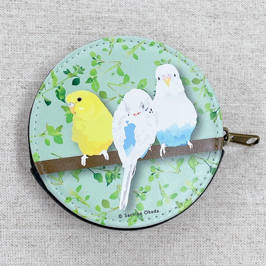 コインケース とりアート セキセイインコとひよこ草