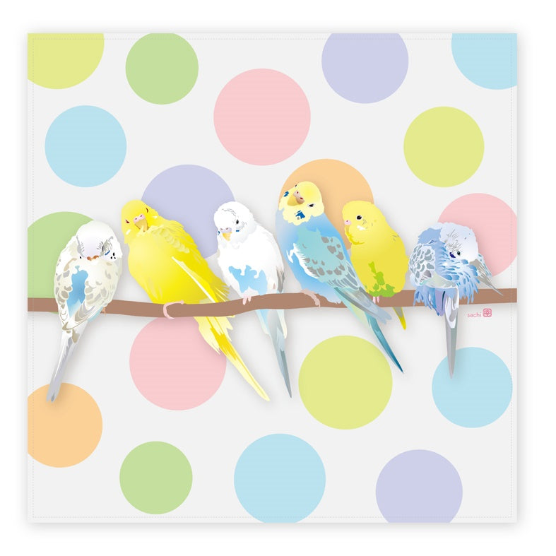 ハンドタオル とりアート セキセイインコ パステルカラーズ