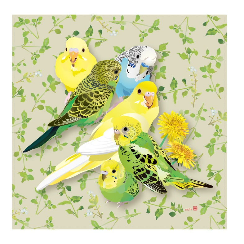 ハンドタオル とりアート セキセイインコとひよこ草