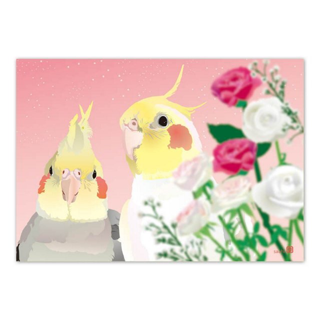 メモ帳 とりアート ローズ&オカメ オカメインコ