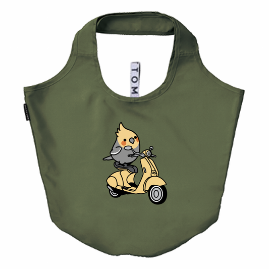 Chubby Bird エコバッグ  バイクに乗ったオカメインコ カーキ ポリエステル 受注製作 メーカー直送 クーポン利用不可