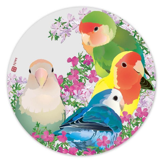 受注製作 アクリルコースター とりアート 春小桜 コザクラインコ クーポン利用不可