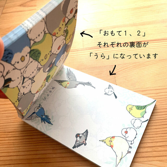 2柄メモ帳 シマエナガのインコと文鳥がいっぱい セキセイインコ オカメインコ 文鳥 シマエナガ