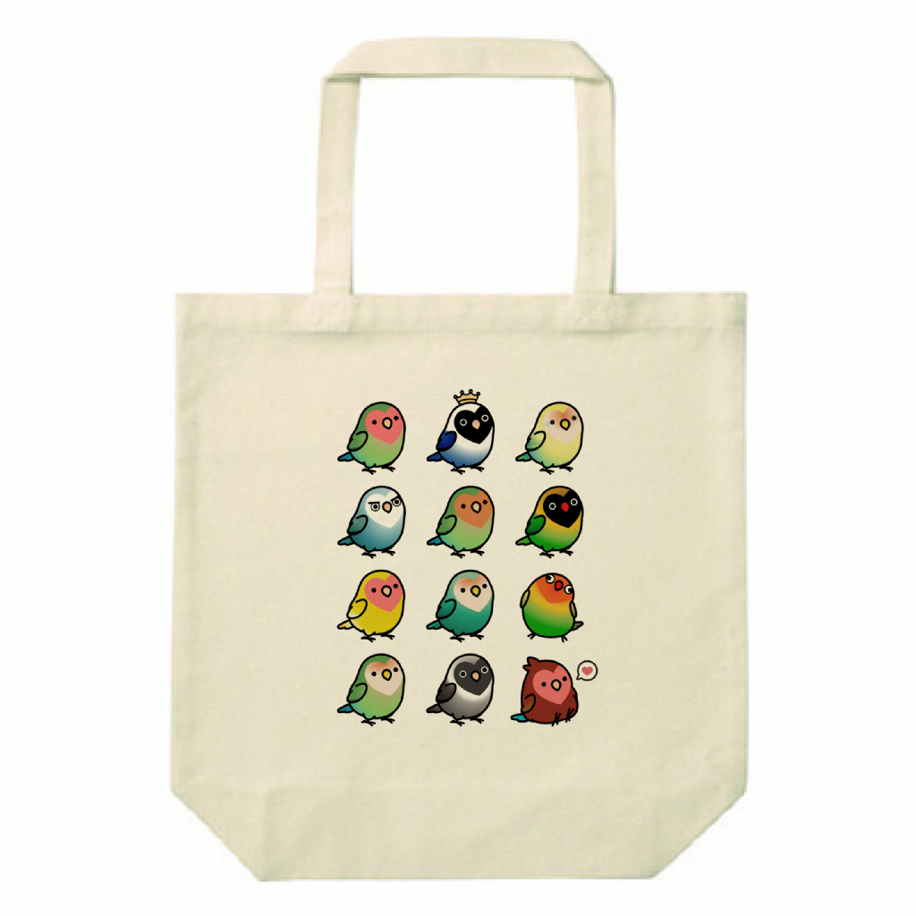 Chubby Bird ラブバード大集合 (コザクラインコ&ボタンインコ)スタンダードキャンバストートバッグ Mサイズ ナチュラル 12oz 受注製作 メーカー直送 クーポン利用不可