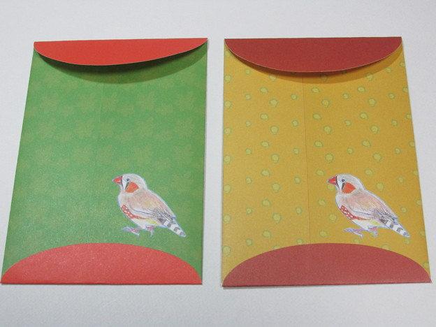 ぽち袋　フィンチ（ コキンチョウ & キンカチョウ）色鉛筆画 - 小鳥雑貨専門のお店　スウィート・バーディー・ブティック