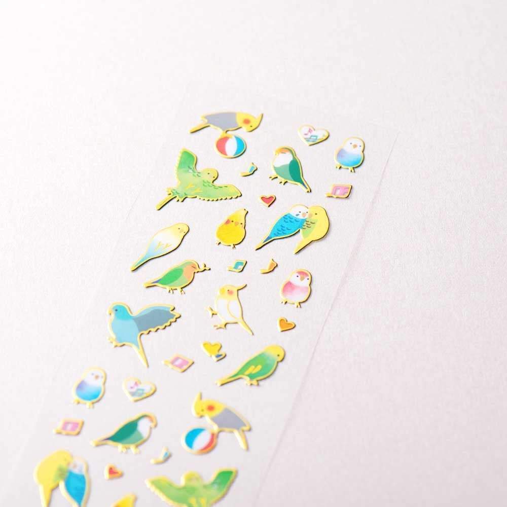 インコのゴールドフレームのシール オカメインコ、セキセイインコ、コザクラインコ、アキクサインコ、マメルリハ - 小鳥雑貨専門のお店 スウィート・バーディー・ブティック