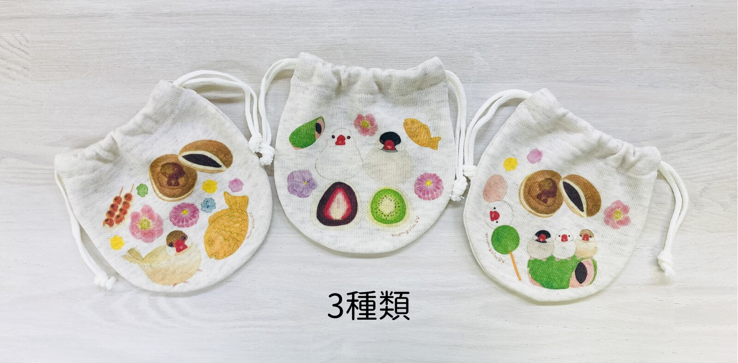 巾着 文鳥 和菓子 ミニ Sサイズ たい焼き&どら焼きとシナモン文鳥