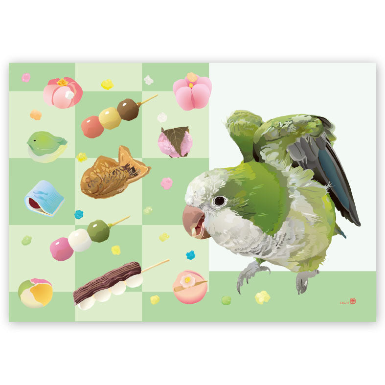 メモ帳　とりアート　オキナインコ　いとしわがし