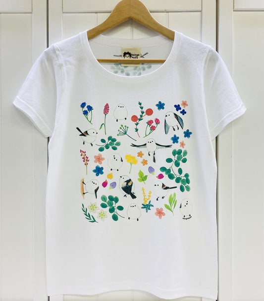 レディースTシャツ　ボタニカルシリーズ　シマエナガ　受注製作　送料無料　クーポン利用不可