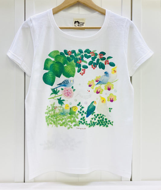 レディースTシャツ　森のことりたち　受注製作　送料無料　クーポン利用不可