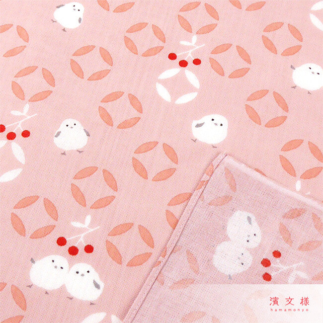 てぬぐいのはんかち　シマエナガ七宝 - Sweet Birdie Boutique