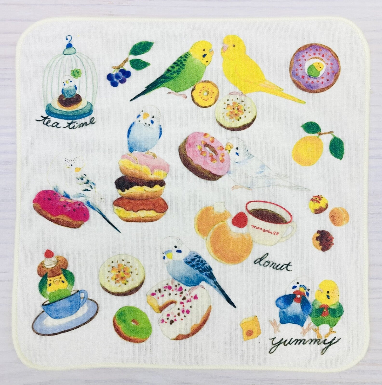 セキセイインコのかわいいハンカチ ドーナツ モンゴベス 小鳥雑貨専門