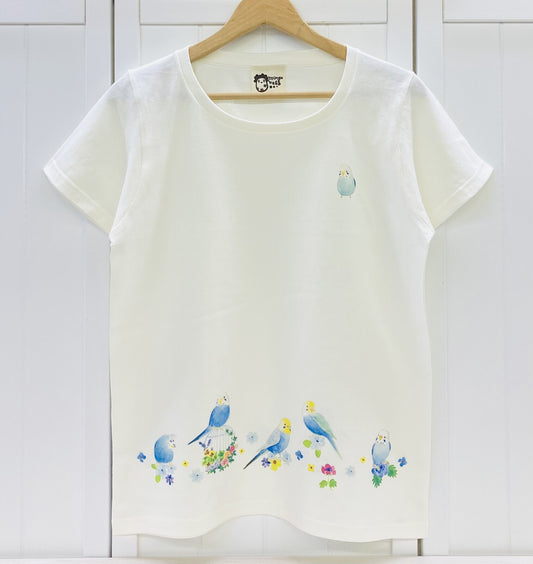 レディースTシャツ　ラウンドセキセイ　セキセイインコ　受注製作　送料無料　クーポン利用不可